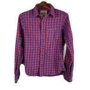 Hollister Mens Size Small Long Sleeve Flannel Button Up Shirt Red Blue Plaid